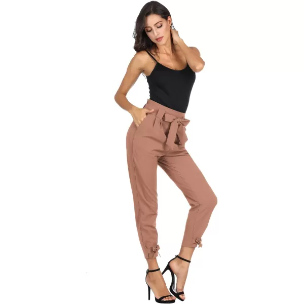 GRACE KARIN Womens Casual High Waist Pencil Pants with Pockets BowKnot Cropped Paper Bag Pants for WorkApricot