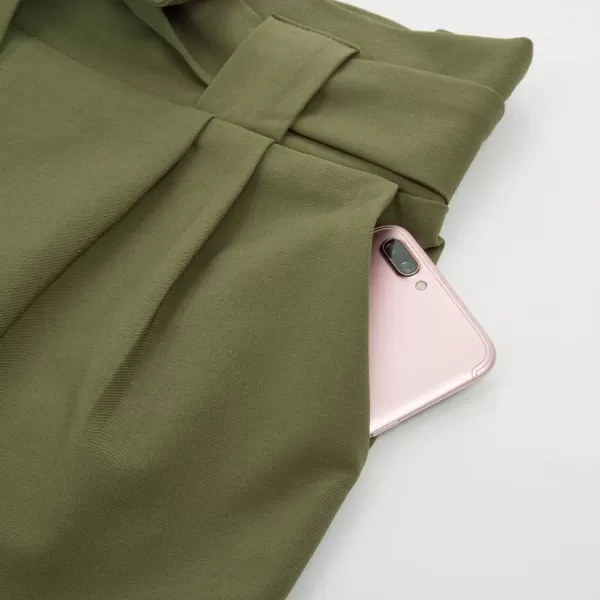 GRACE KARIN Womens Casual High Waist Pencil Pants with Pockets BowKnot Cropped Paper Bag Pants for WorkArmy Green
