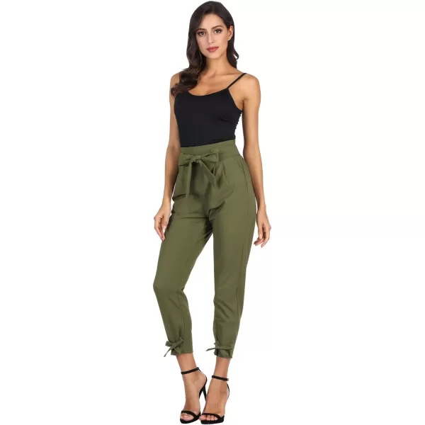 GRACE KARIN Womens Casual High Waist Pencil Pants with Pockets BowKnot Cropped Paper Bag Pants for WorkArmy Green