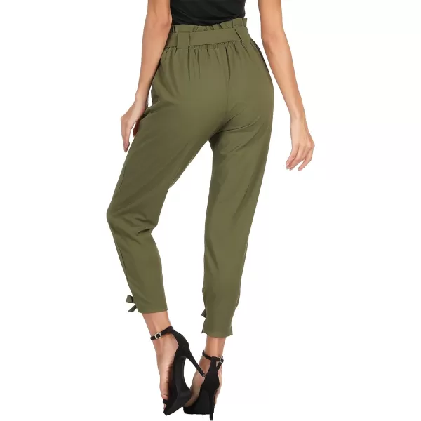 GRACE KARIN Womens Casual High Waist Pencil Pants with Pockets BowKnot Cropped Paper Bag Pants for WorkArmy Green