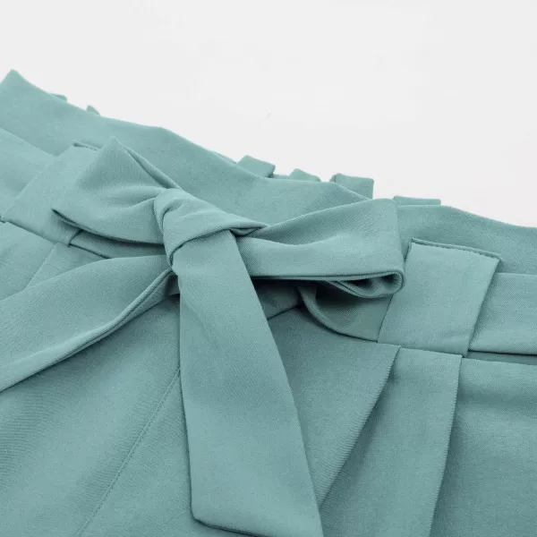 GRACE KARIN Womens Casual High Waist Pencil Pants with Pockets BowKnot Cropped Paper Bag Pants for WorkBluish Green