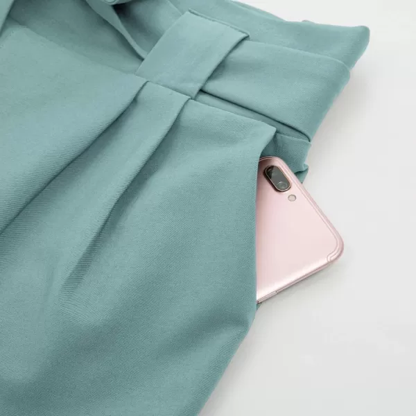 GRACE KARIN Womens Casual High Waist Pencil Pants with Pockets BowKnot Cropped Paper Bag Pants for WorkBluish Green