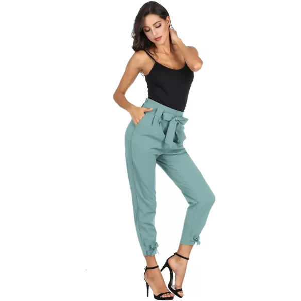 GRACE KARIN Womens Casual High Waist Pencil Pants with Pockets BowKnot Cropped Paper Bag Pants for WorkBluish Green