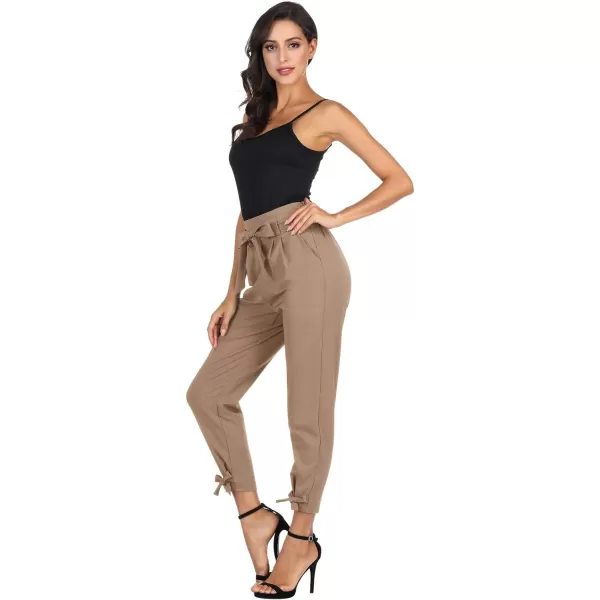 GRACE KARIN Womens Casual High Waist Pencil Pants with Pockets BowKnot Cropped Paper Bag Pants for WorkCamel