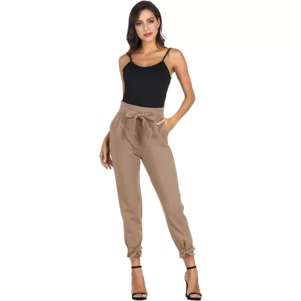 GRACE KARIN Womens Casual High Waist Pencil Pants with Pockets BowKnot Cropped Paper Bag Pants for WorkCamel