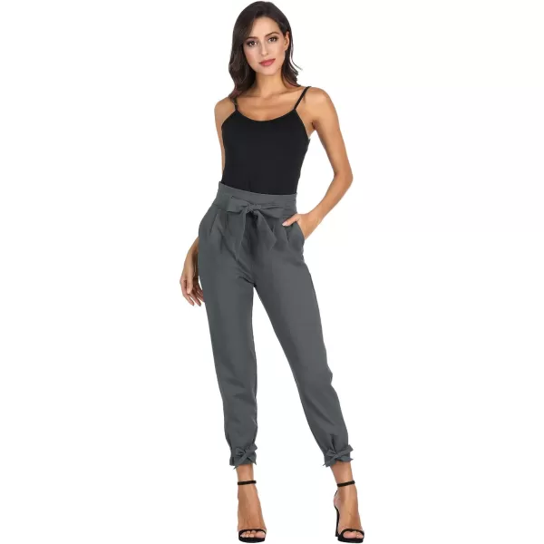 GRACE KARIN Womens Casual High Waist Pencil Pants with Pockets BowKnot Cropped Paper Bag Pants for WorkCharcoal Gray