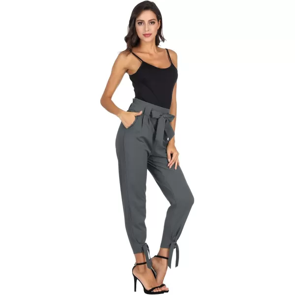 GRACE KARIN Womens Casual High Waist Pencil Pants with Pockets BowKnot Cropped Paper Bag Pants for WorkCharcoal Gray