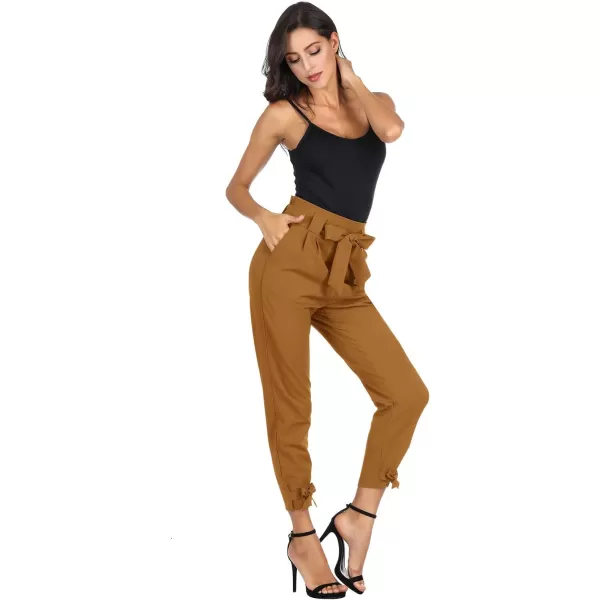 GRACE KARIN Womens Casual High Waist Pencil Pants with Pockets BowKnot Cropped Paper Bag Pants for WorkCopper