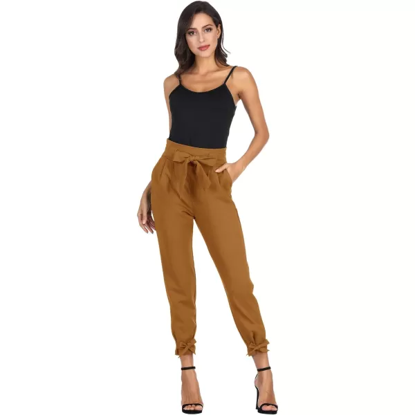 GRACE KARIN Womens Casual High Waist Pencil Pants with Pockets BowKnot Cropped Paper Bag Pants for WorkCopper