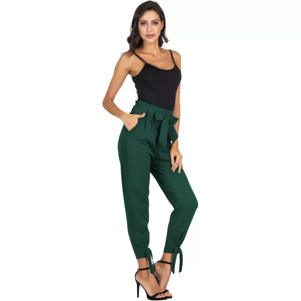 GRACE KARIN Womens Casual High Waist Pencil Pants with Pockets BowKnot Cropped Paper Bag Pants for WorkDark Green