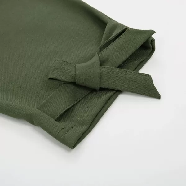 GRACE KARIN Womens Casual High Waist Pencil Pants with Pockets BowKnot Cropped Paper Bag Pants for WorkDark Olive Green