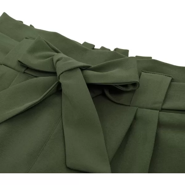GRACE KARIN Womens Casual High Waist Pencil Pants with Pockets BowKnot Cropped Paper Bag Pants for WorkDark Olive Green