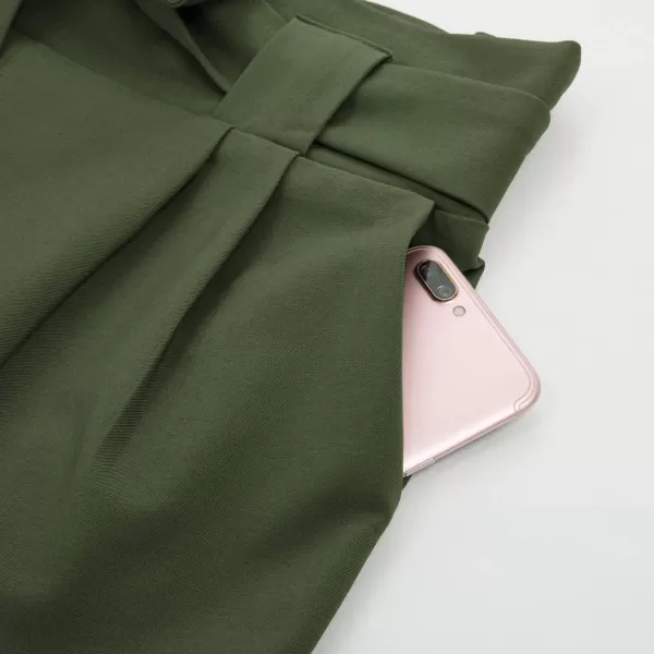 GRACE KARIN Womens Casual High Waist Pencil Pants with Pockets BowKnot Cropped Paper Bag Pants for WorkDark Olive Green