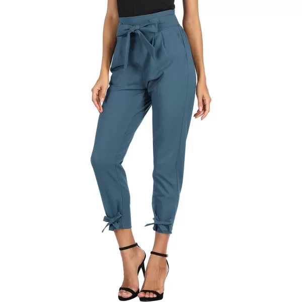 GRACE KARIN Womens Casual High Waist Pencil Pants with Pockets BowKnot Cropped Paper Bag Pants for WorkDeep Blue Haze