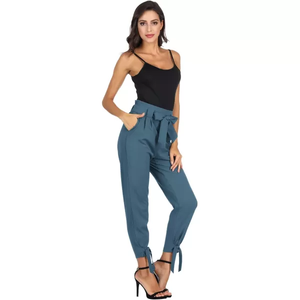 GRACE KARIN Womens Casual High Waist Pencil Pants with Pockets BowKnot Cropped Paper Bag Pants for WorkDeep Blue Haze