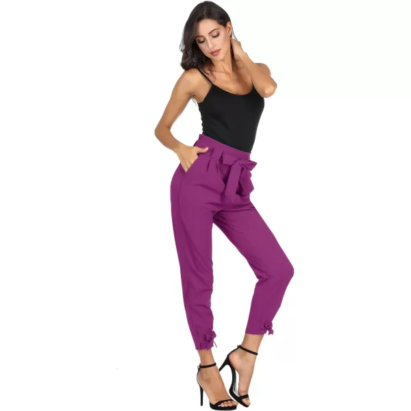 GRACE KARIN Womens Casual High Waist Pencil Pants with Pockets BowKnot Cropped Paper Bag Pants for WorkFuchsia
