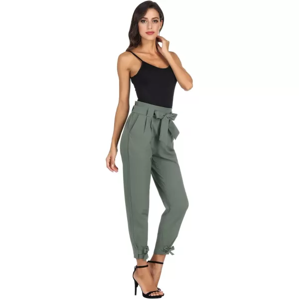 GRACE KARIN Womens Casual High Waist Pencil Pants with Pockets BowKnot Cropped Paper Bag Pants for WorkGray Green