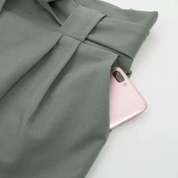 GRACE KARIN Womens Casual High Waist Pencil Pants with Pockets BowKnot Cropped Paper Bag Pants for WorkGray Green