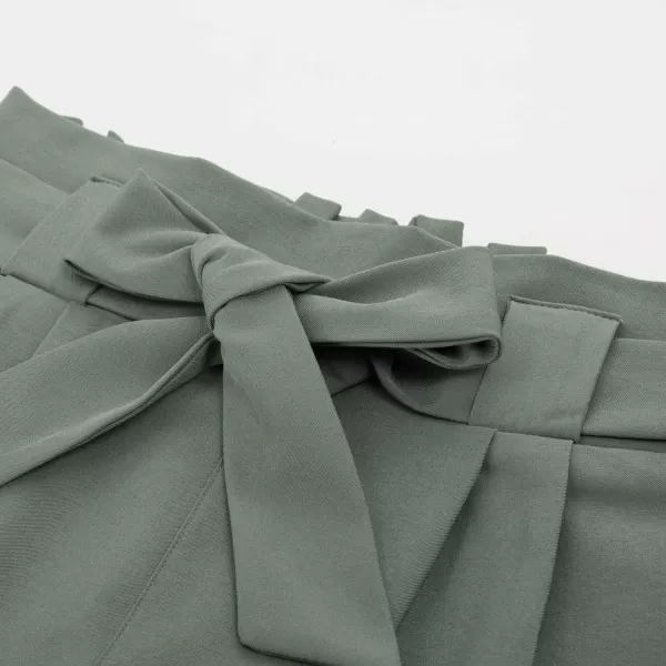 GRACE KARIN Womens Casual High Waist Pencil Pants with Pockets BowKnot Cropped Paper Bag Pants for WorkGray Green