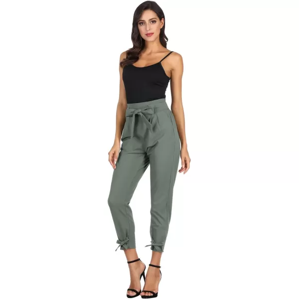 GRACE KARIN Womens Casual High Waist Pencil Pants with Pockets BowKnot Cropped Paper Bag Pants for WorkGray Green