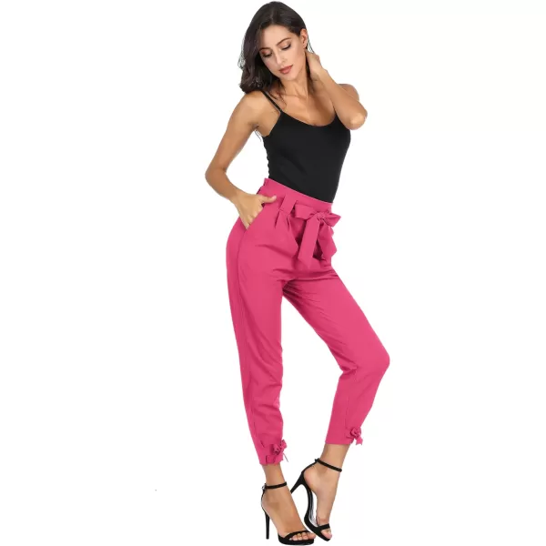 GRACE KARIN Womens Casual High Waist Pencil Pants with Pockets BowKnot Cropped Paper Bag Pants for WorkHot Pink
