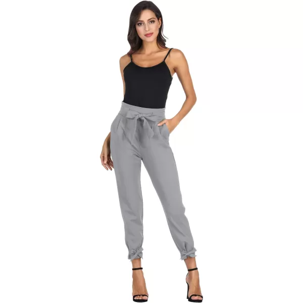 GRACE KARIN Womens Casual High Waist Pencil Pants with Pockets BowKnot Cropped Paper Bag Pants for WorkLight Gray