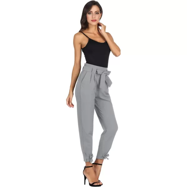 GRACE KARIN Womens Casual High Waist Pencil Pants with Pockets BowKnot Cropped Paper Bag Pants for WorkLight Gray