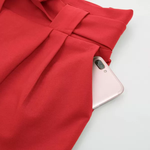 GRACE KARIN Womens Casual High Waist Pencil Pants with Pockets BowKnot Cropped Paper Bag Pants for WorkRed