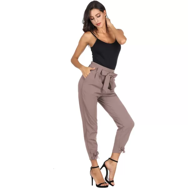 GRACE KARIN Womens Casual High Waist Pencil Pants with Pockets BowKnot Cropped Paper Bag Pants for WorkRosepurple