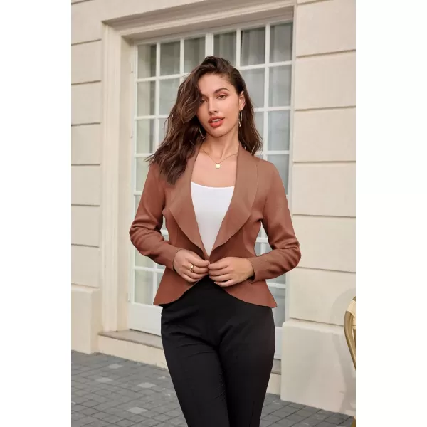 GRACE KARIN Womens Casual Lightweight Open Front Cardigans Soft Draped Ruffle ShrugsBrown