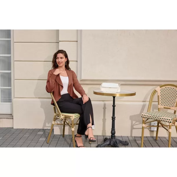 GRACE KARIN Womens Casual Lightweight Open Front Cardigans Soft Draped Ruffle ShrugsBrown