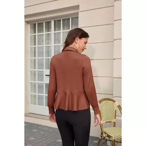 GRACE KARIN Womens Casual Lightweight Open Front Cardigans Soft Draped Ruffle ShrugsBrown