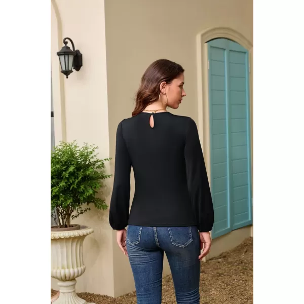 GRACE KARIN Womens Casual Long Sleeve Front Twist Knot Blouse Cutout Keyhole V Neck Solid Fall Tee Shirts Tunic TopsBlack