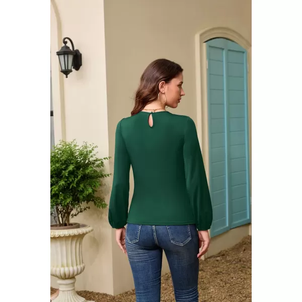 GRACE KARIN Womens Casual Long Sleeve Front Twist Knot Blouse Cutout Keyhole V Neck Solid Fall Tee Shirts Tunic TopsBlackish Green