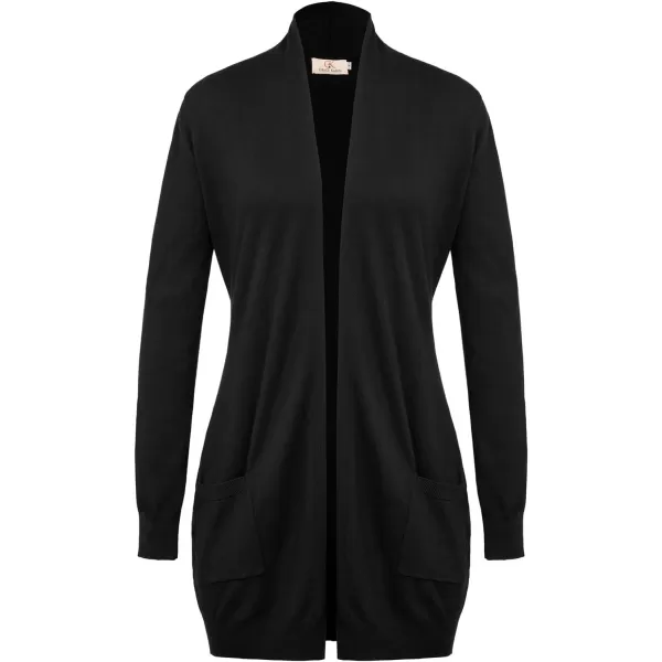 GRACE KARIN Womens Casual Open Front Cardigan Long Knitted Sweaters Shrug with PocketsBlack