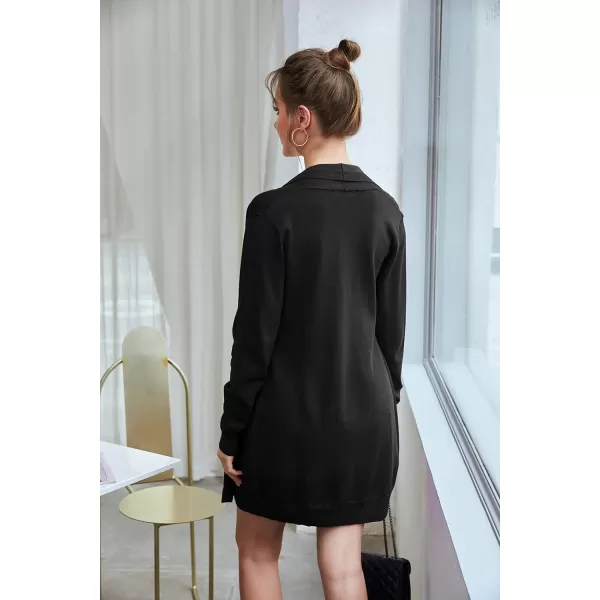 GRACE KARIN Womens Casual Open Front Cardigan Long Knitted Sweaters Shrug with PocketsBlack