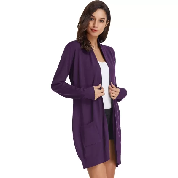 GRACE KARIN Womens Casual Open Front Cardigan Long Knitted Sweaters Shrug with PocketsDeep Purple