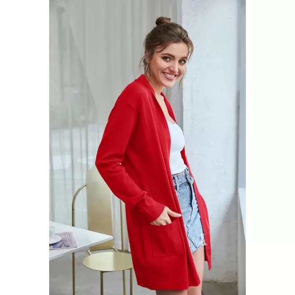 GRACE KARIN Womens Casual Open Front Cardigan Long Knitted Sweaters Shrug with PocketsRed