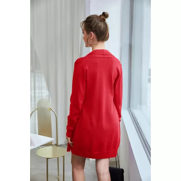 GRACE KARIN Womens Casual Open Front Cardigan Long Knitted Sweaters Shrug with PocketsRed