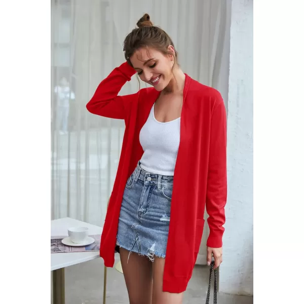 GRACE KARIN Womens Casual Open Front Cardigan Long Knitted Sweaters Shrug with PocketsRed