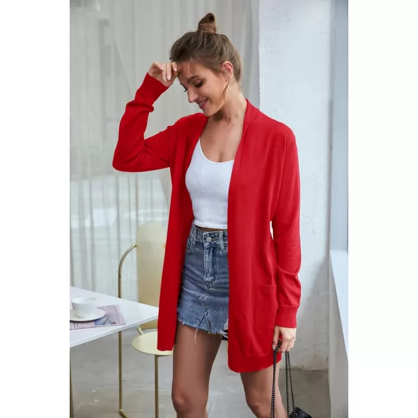 GRACE KARIN Womens Casual Open Front Cardigan Long Knitted Sweaters Shrug with PocketsRed