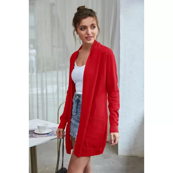 GRACE KARIN Womens Casual Open Front Cardigan Long Knitted Sweaters Shrug with PocketsRed