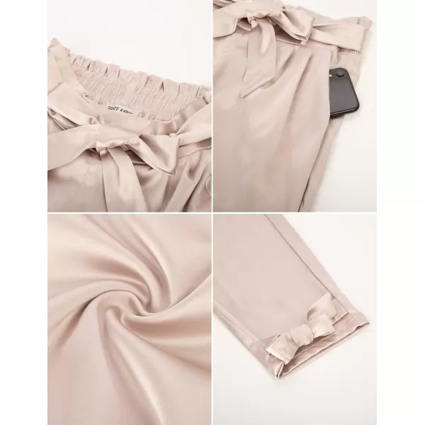 GRACE KARIN Womens Casual Pants Satin High Waist Cropped Pencil Pants with Bow Knot PocketsLight Pink