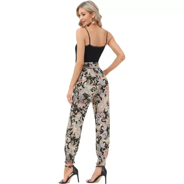 GRACE KARIN Womens Casual Pants Self Tie BowKnot Ankle Length Pencil Pants with Pockets926black Florallong