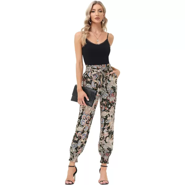 GRACE KARIN Womens Casual Pants Self Tie BowKnot Ankle Length Pencil Pants with Pockets926black Florallong