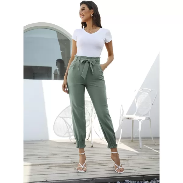 GRACE KARIN Womens Casual Pants Self Tie BowKnot Ankle Length Pencil Pants with Pockets926light Greygreenlong