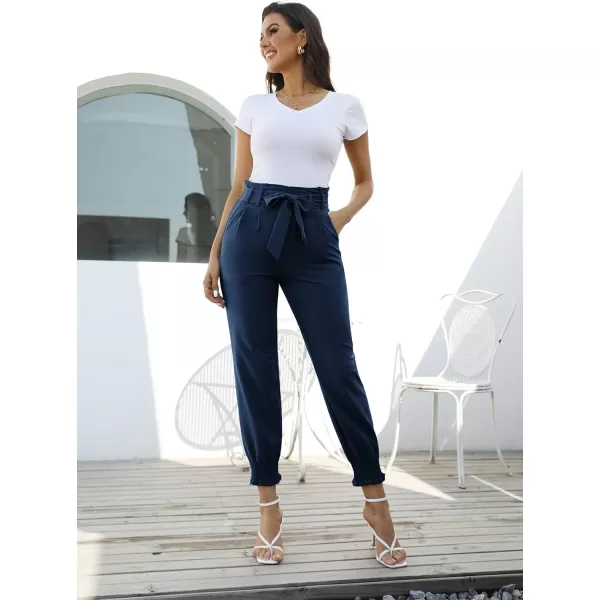 GRACE KARIN Womens Casual Pants Self Tie BowKnot Ankle Length Pencil Pants with Pockets926navy Bluelong