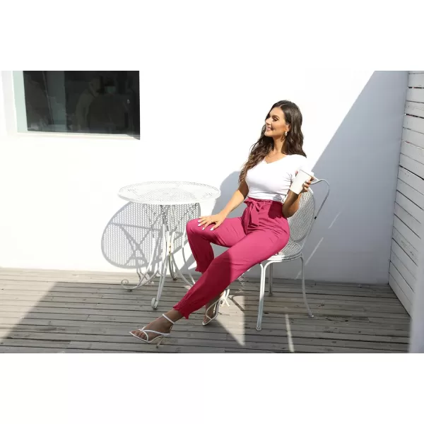 GRACE KARIN Womens Casual Pants Self Tie BowKnot Ankle Length Pencil Pants with Pockets926pinklong