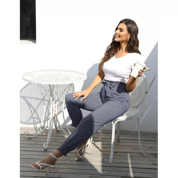 GRACE KARIN Womens Casual Pants Self Tie BowKnot Ankle Length Pencil Pants with PocketsBlue