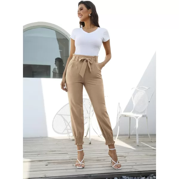 GRACE KARIN Womens Casual Pants Self Tie BowKnot Ankle Length Pencil Pants with PocketsCamel